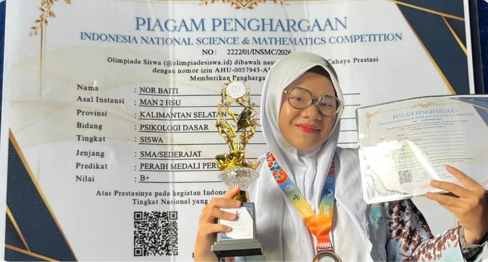 Siswi MAN 2 HSU Torehkan Prestasi, Raih Medali Perunggu Olimpiade Psikolog Dasar Tingkat Nasional